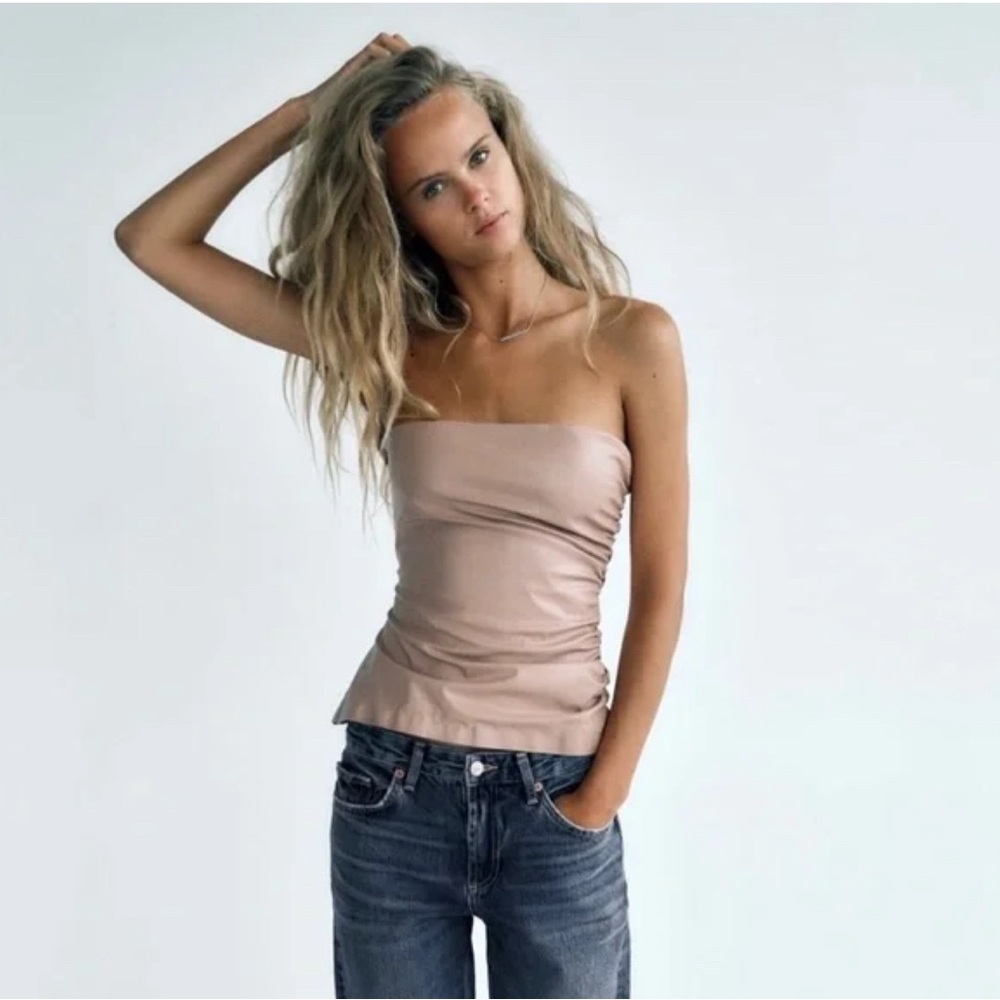 Zara faux leather strapless top